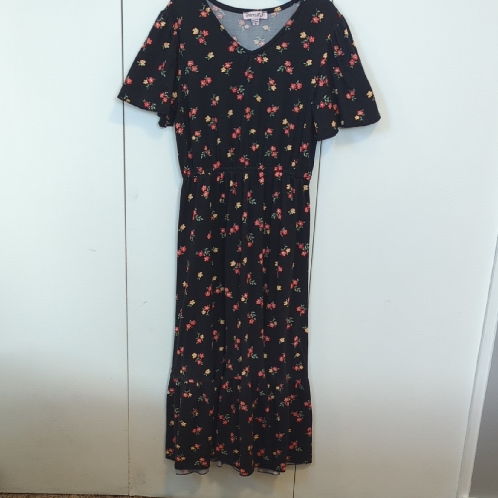 Girls Floral Black Maxi Dress